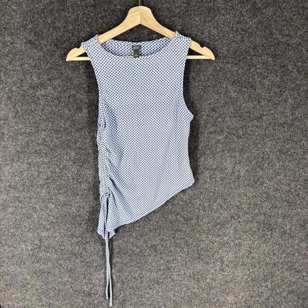 Wild Fable Blouse Women S Small Blue Plaid Sleeveless Wide Strap Round Neck